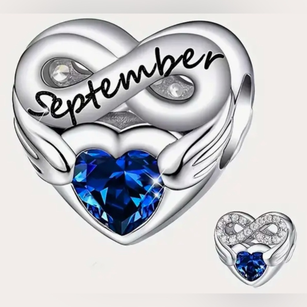 Silver Heart Birthstone Charm For Month of September